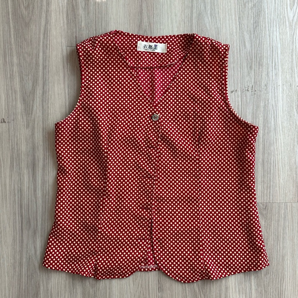 vintage red and tan polka dot vest